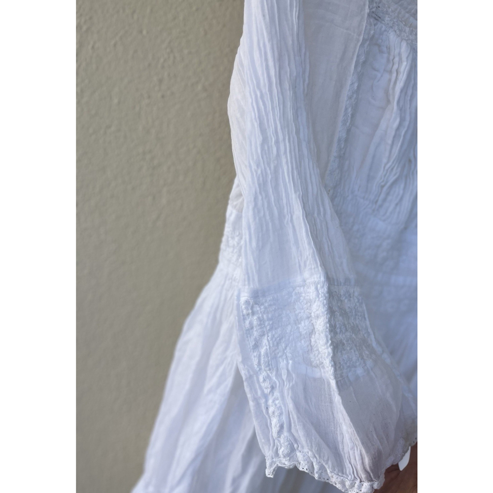 Karma Highway White Floral Dress L Cottage Prairie Romantic Peasant Bell Sleeve - Picture 3 of 9